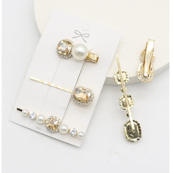 Luxe Rhinestone Statement Gold Tone Hair Pins Clips Set main image 6